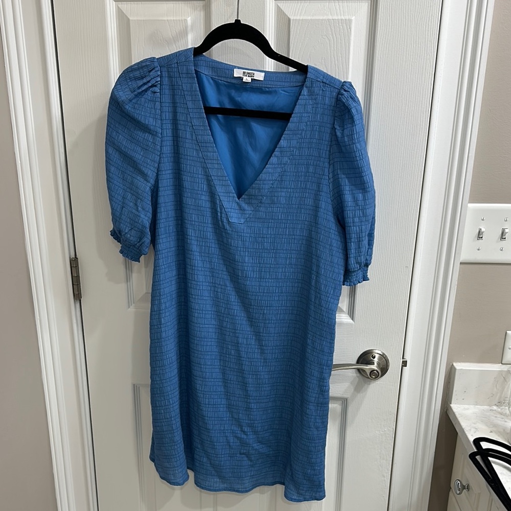 Bb Dakota Textured Blue Puff Sleeve Mini Dress
